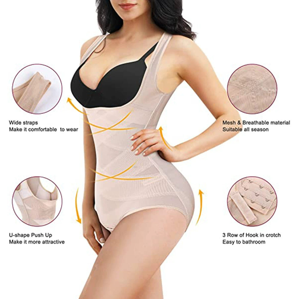 HOOK-AND-EYE MESH SHAPEWEAR BODYSUIT