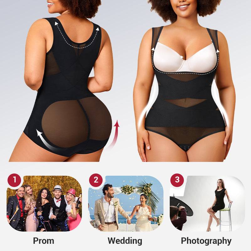 HOOK-AND-EYE MESH SHAPEWEAR BODYSUIT